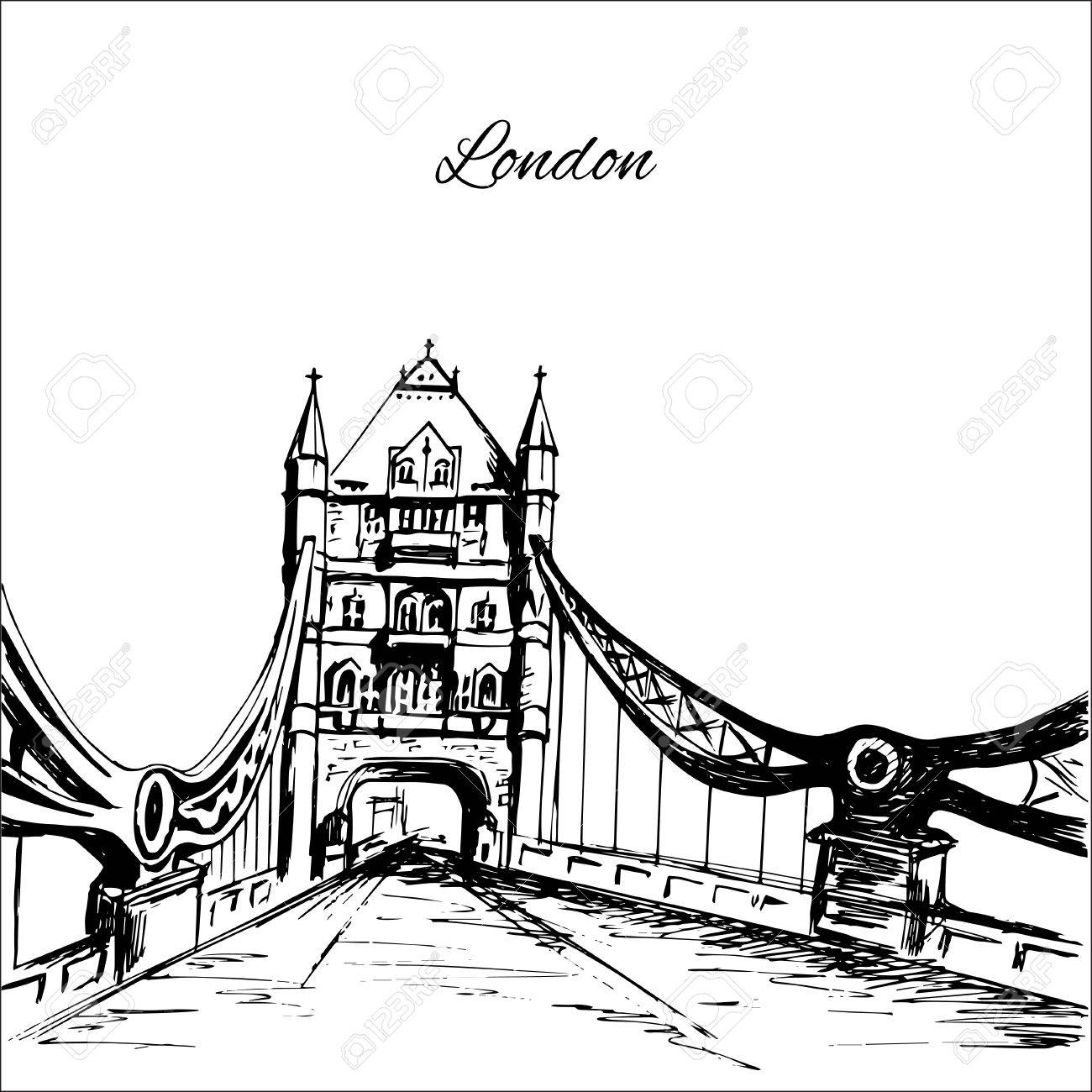1300x1300 Hand Drawn London Tower Bridge Royalty Free Cliparts, Vectors,