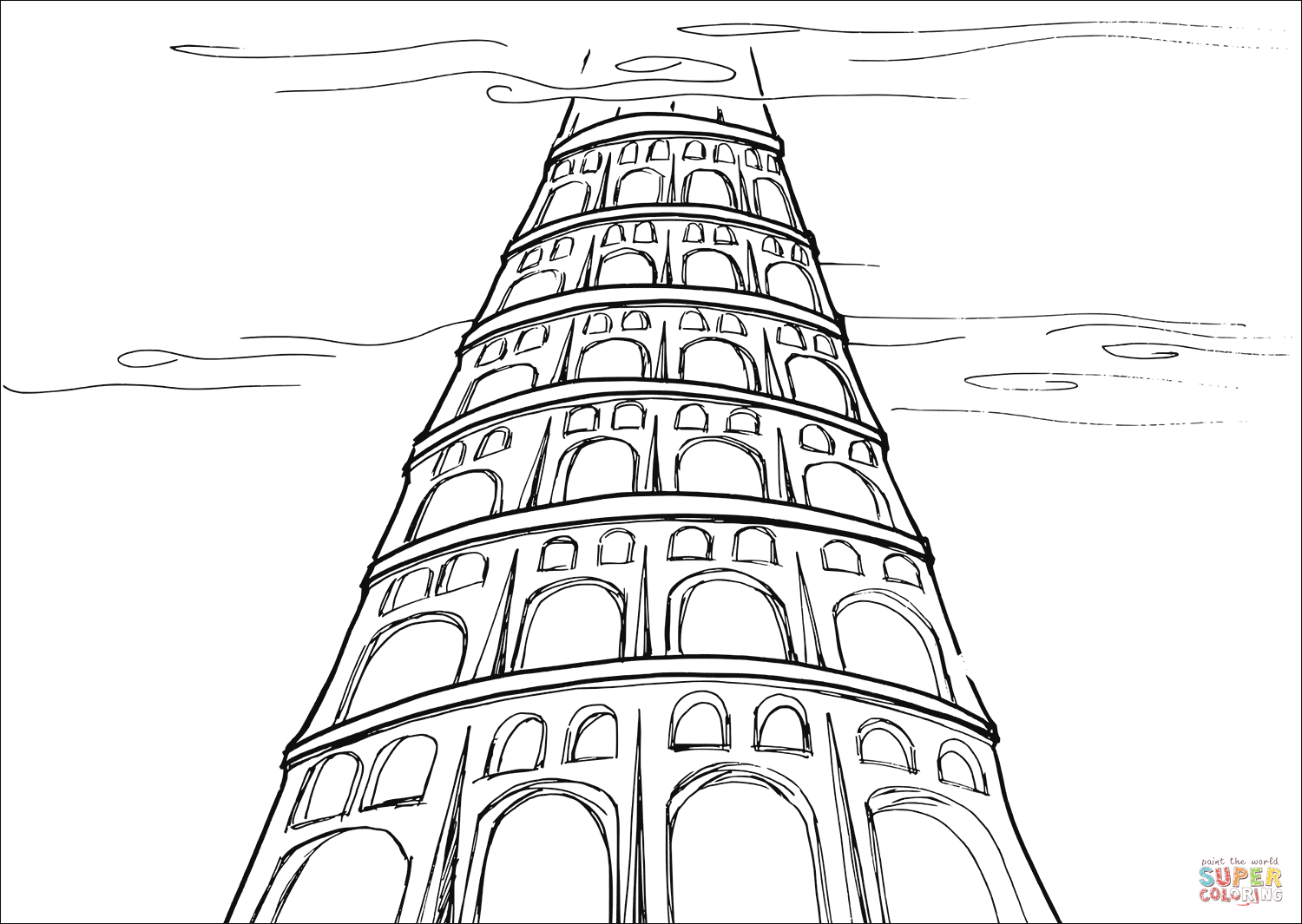 1500x1065 Tower That Reaches To The Heavens Coloring Page Free Printable