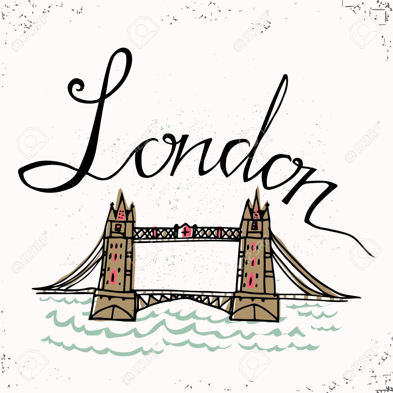 1300x1300 London Hand Lettering And Tower Bridge. Vector Illustration