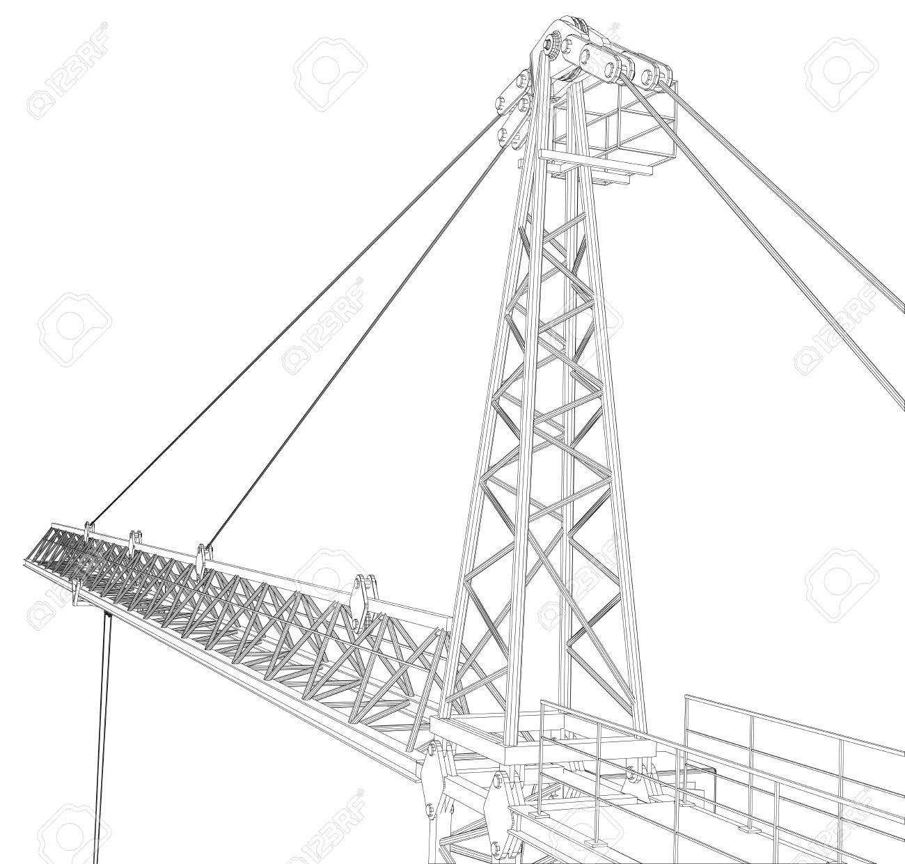 1300x1241 Tower Construction Crane. Detailed Vector Illustration Isolated