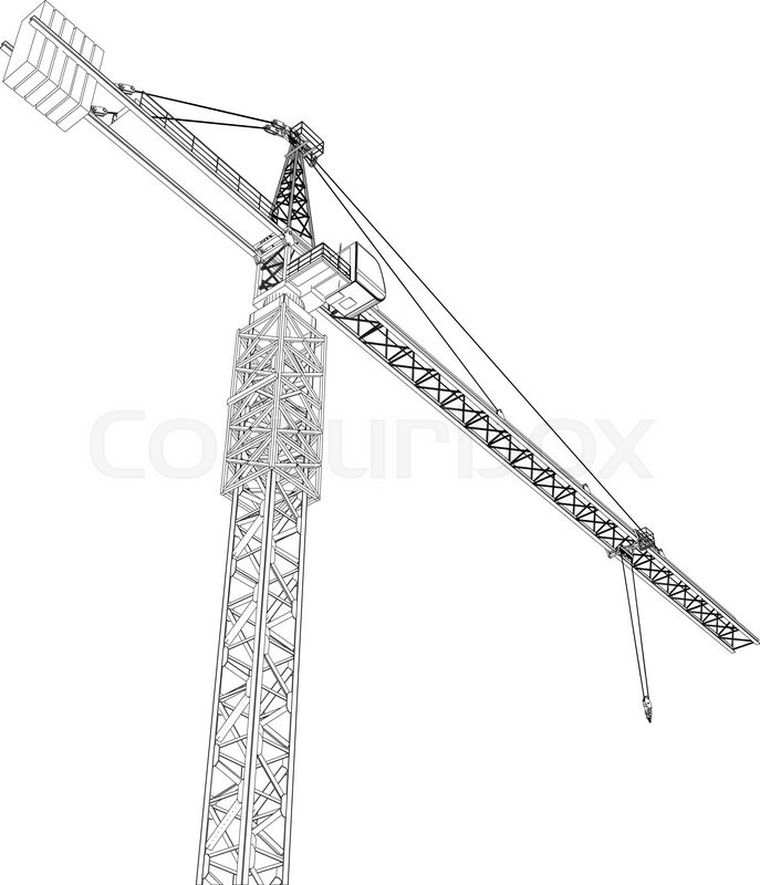 687x800 Tower Construction Crane. Detailed Vector Illustration Isolated
