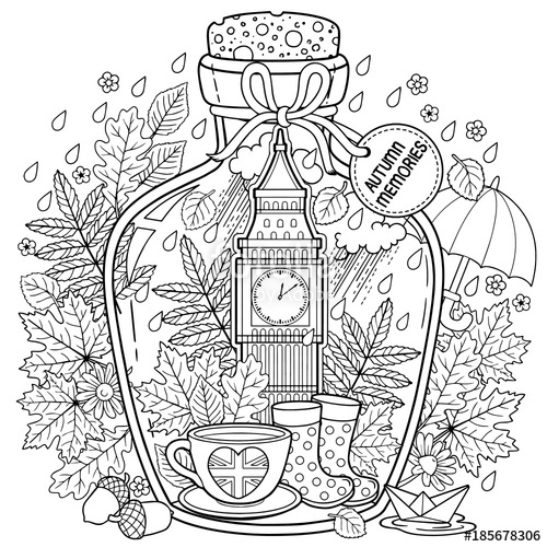 500x500 Coloring Book For Adults. A Glass Vessel With Autumn Memories
