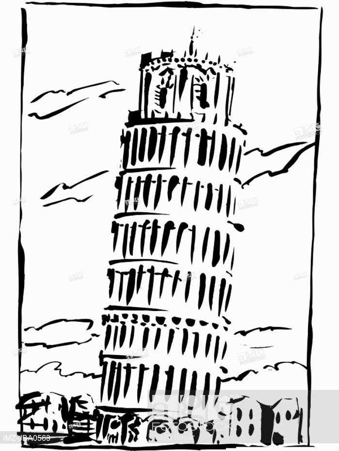 699x931 The Leaning Tower Of Pisa In Black And White, Stock Photo, Picture