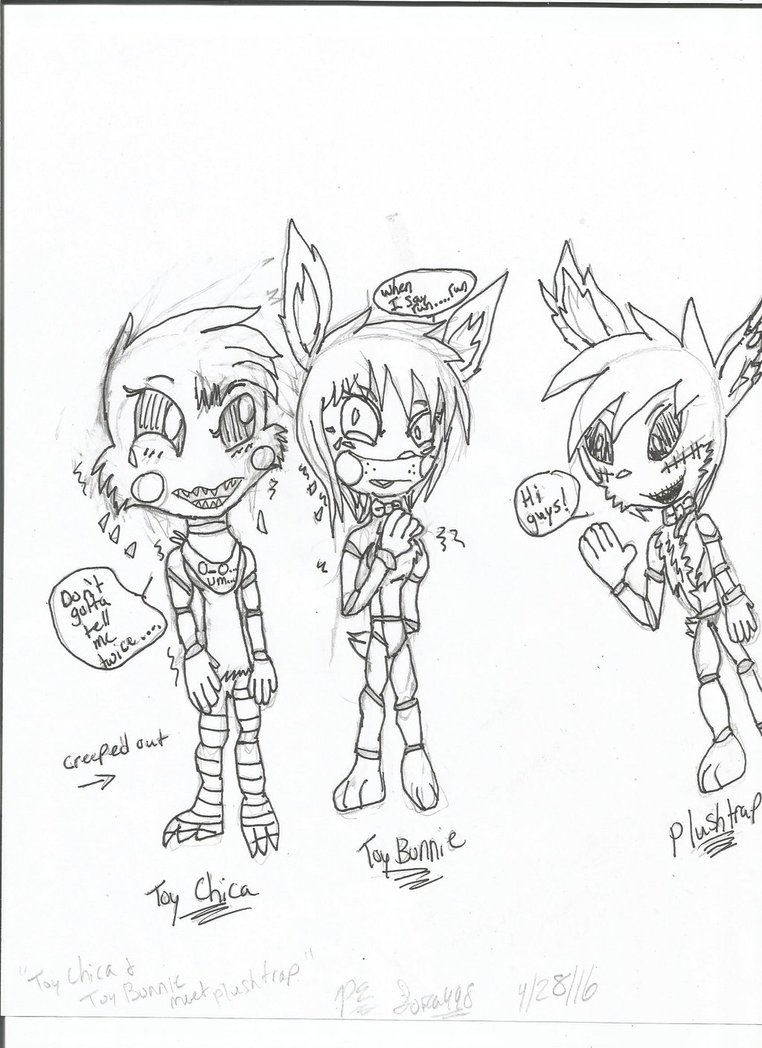 762x1048 Fnaf Toy Chica And Toy Bonnie Meet Plushtrap By Sora498