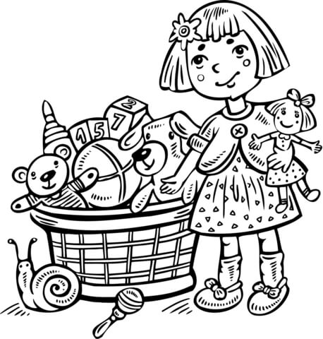 458x480 Girl With A Toy Box Coloring Page Free Printable Coloring Pages