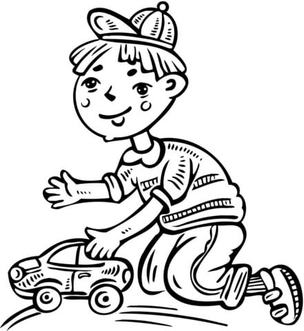 441x480 Boy Playing With His Toy Car Coloring Page Free Printable