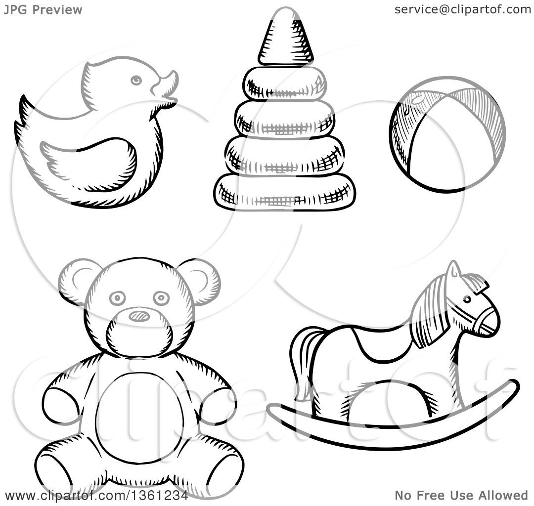 1080x1024 Clipart Of Black And White Sketched Baby Toys