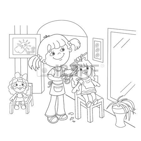 450x450 Coloring Page Outline Of Cartoon Girl With Toy Hare. Coloring