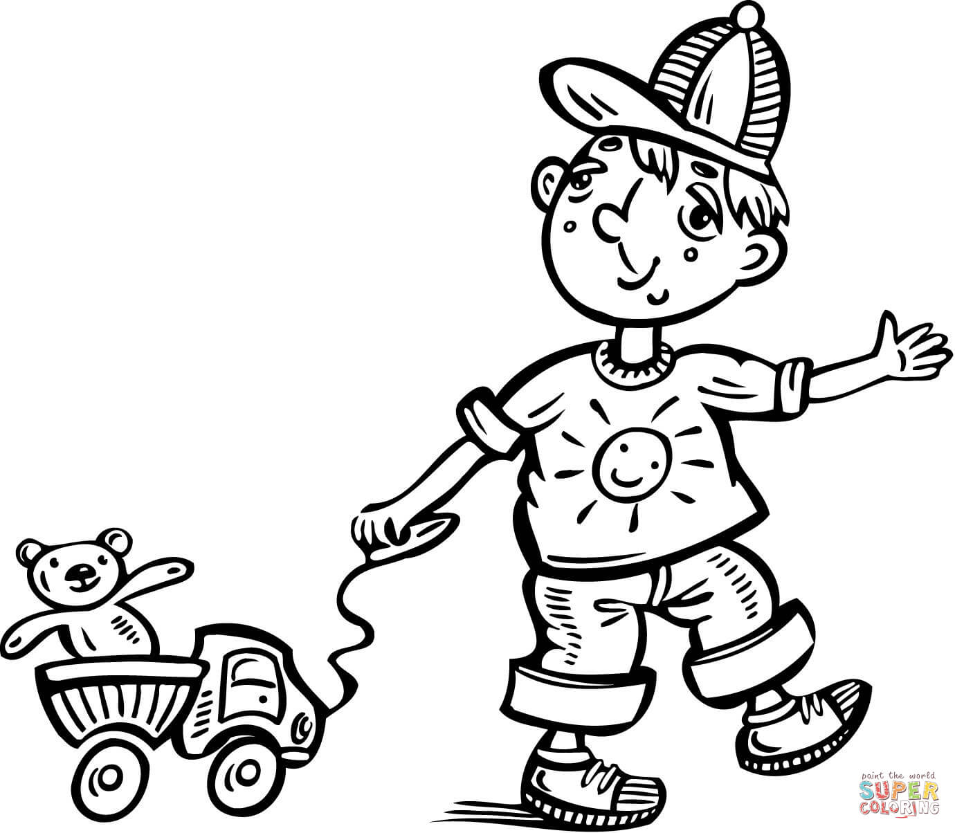 1380x1204 Boy Playing With His Toy Truck Coloring Page Free Printable