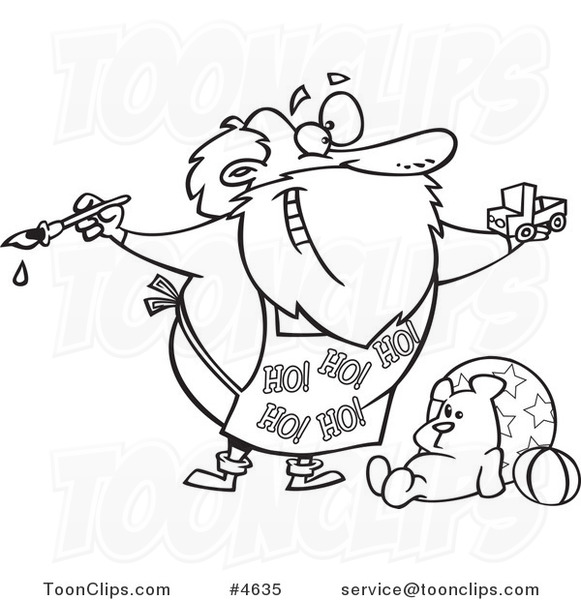 581x600 Cartoon Black And White Line Drawing Of Santa Painting A Toy Truck