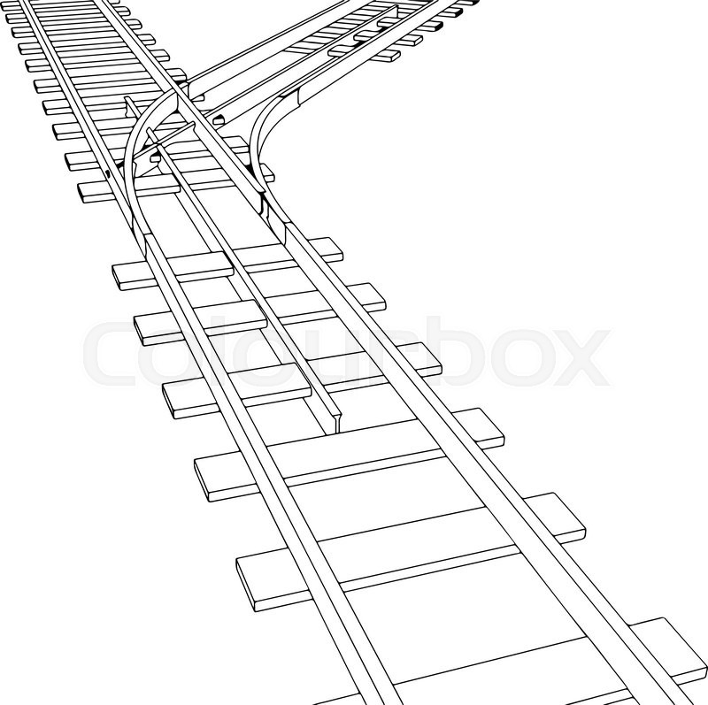 800x797 Vector 2d 3d Railway, Railroad Track Sketch. On White 7 Stock