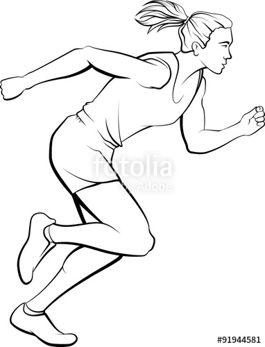 382x500 Black And White Illustration Of A Woman Track Runner. Stock Image