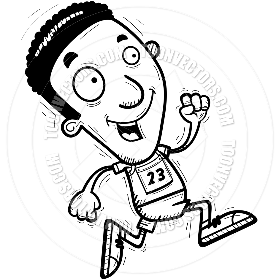 940x940 Cartoon Black Track Athlete Running (Black Amp White Line Art) By