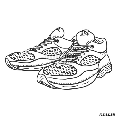 500x500 Vector Set Of Sketch Running Shoes. Top, Side And Front Views