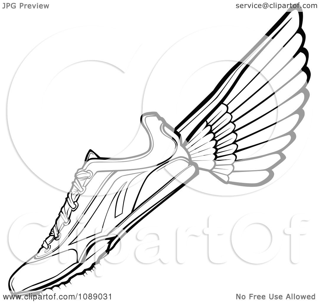 1080x1024 Clipart Black And White Winged Track Shoe