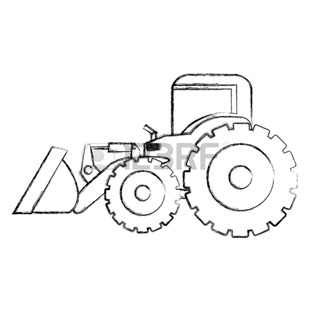 450x450 Monochrome Contour Hand Drawing Of Tractor Loader With Shovel