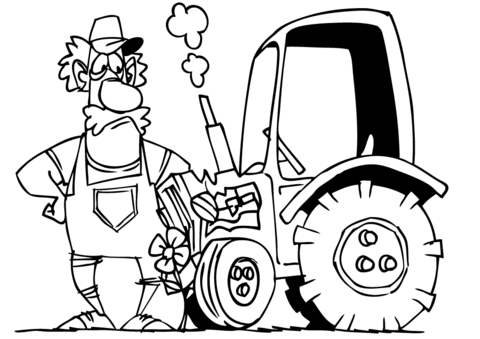 480x339 Cartoon Farmer And His Tractor Coloring Page Free Printable