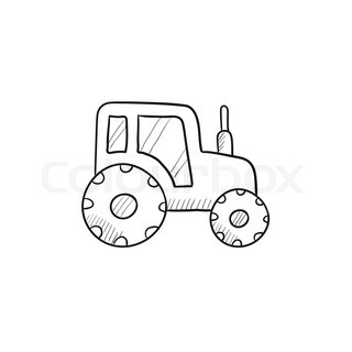 320x320 Tractor Vector Sketch Icon Isolated On Background. Hand Drawn