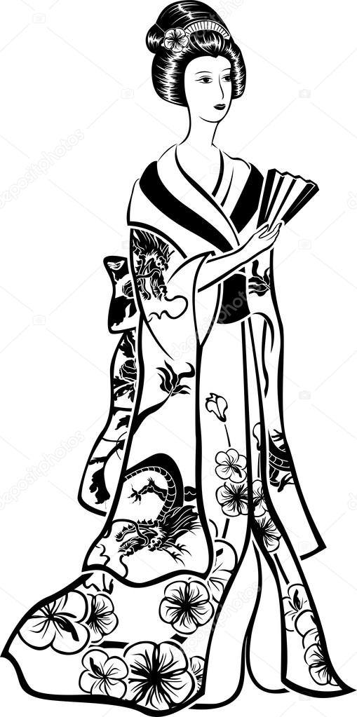509x1023 Geisha In Traditional Costume Stock Vector Kristino0702