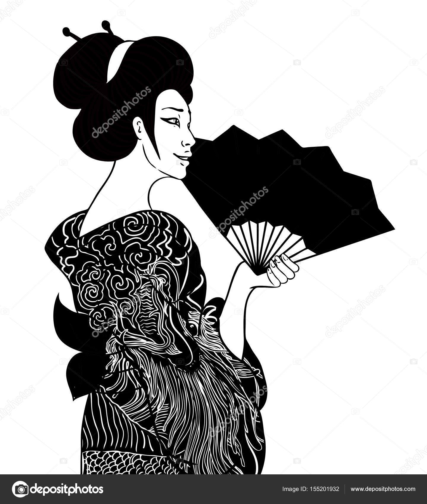 1440x1700 Portrait Of Traditional Beautiful Japanese Women With Fan. Geish