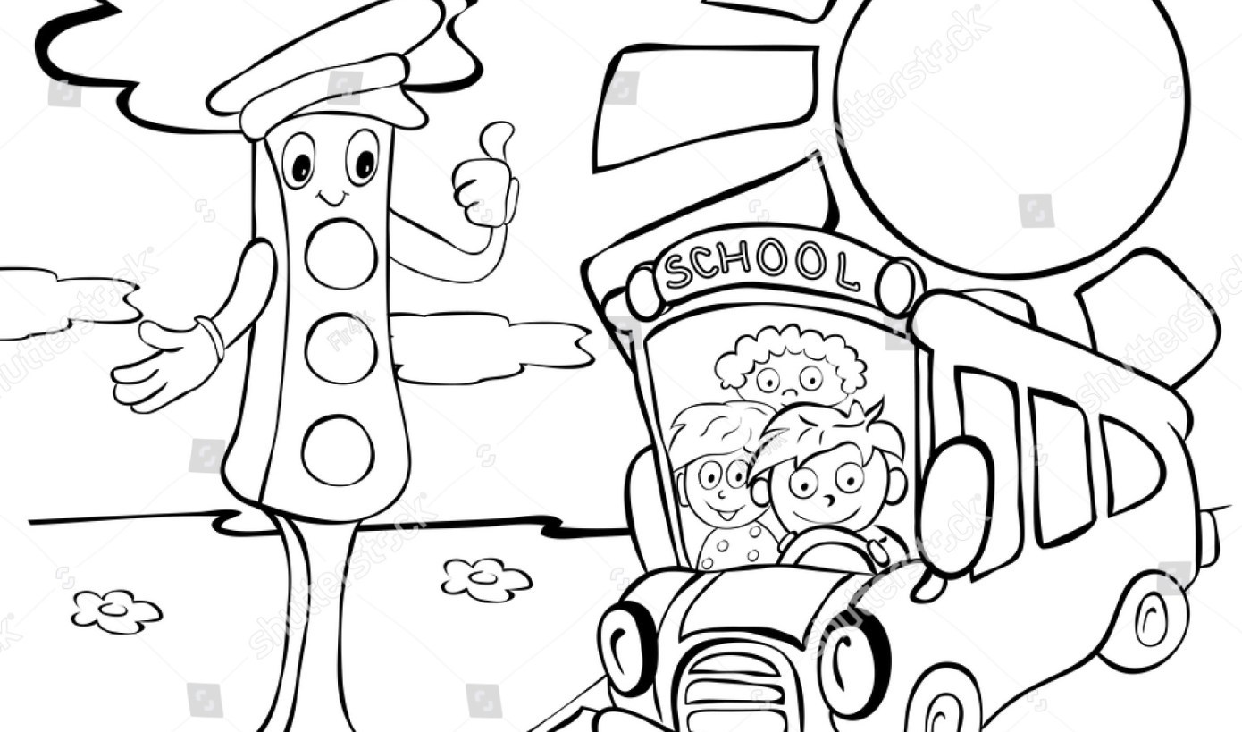 1390x819 Signs Stock Vector School Bus With Children And Traffic Lights