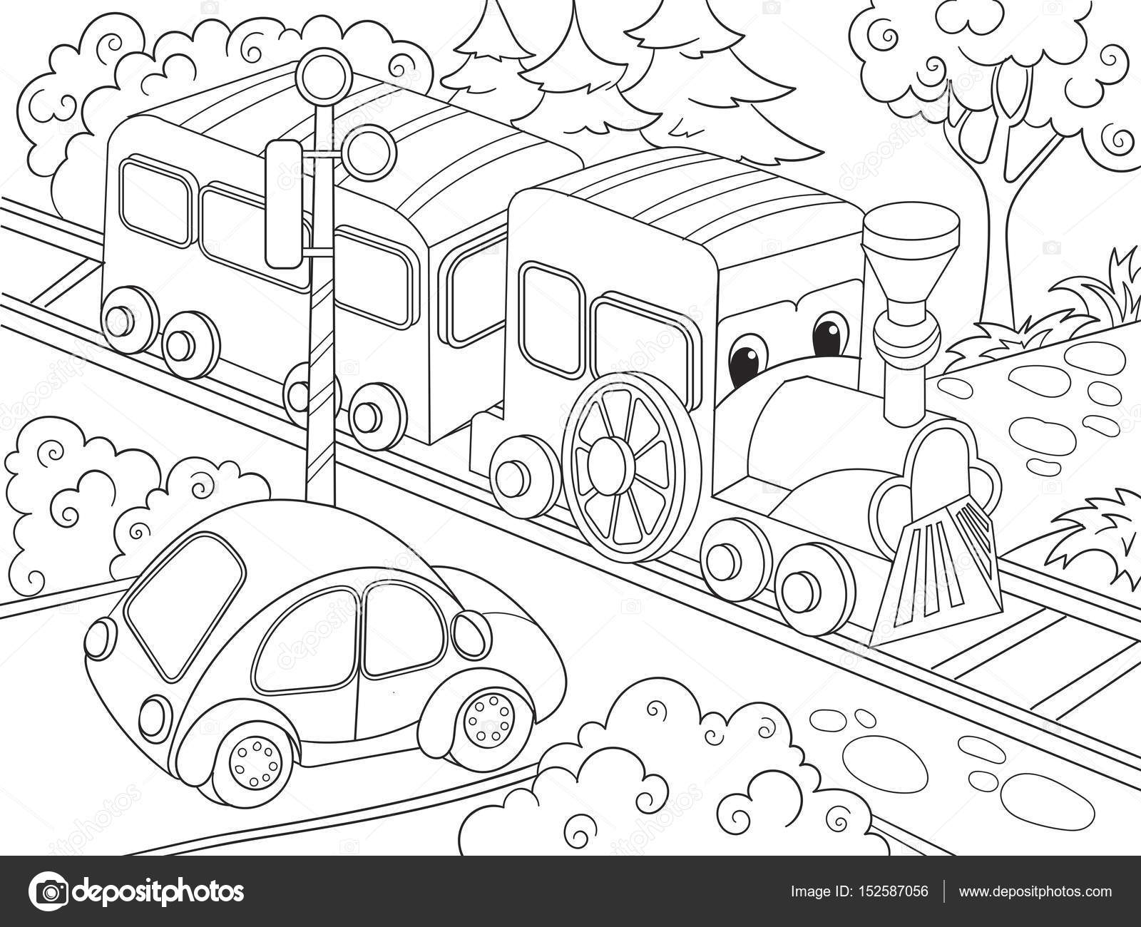 1600x1300 Cartoon Train Train And Car Coloring Book For Children Cartoon