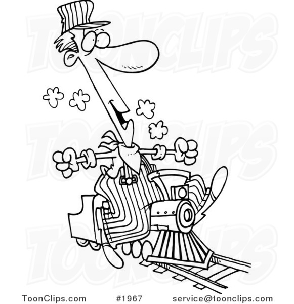 581x600 Cartoon Blacknd White Line Drawing Of Train Engineer Riding