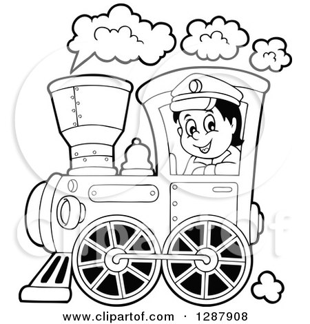 450x470 Clipart Of A Black And White Happy Male Train Engineer Driving