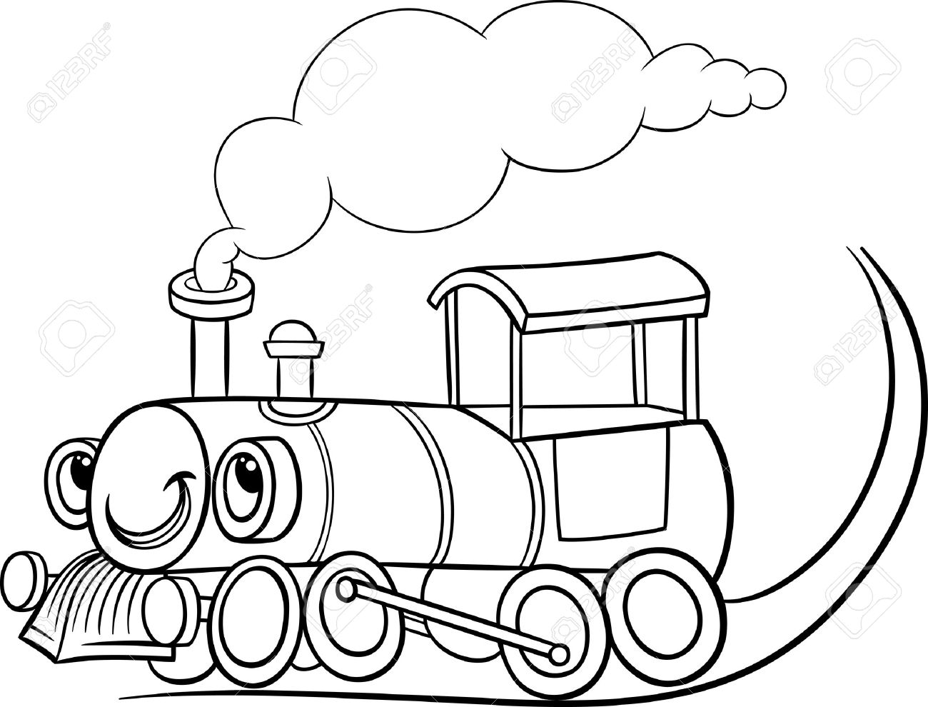 1300x990 Black And White Cartoon Illustration Of Funny Steam Engine