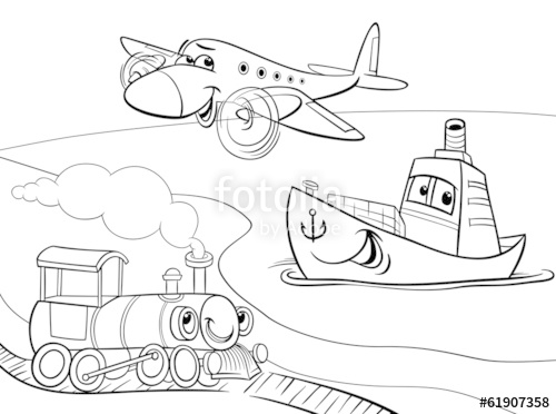 500x372 Plane Ship Train Cartoon Coloring Page Stock Image And Royalty