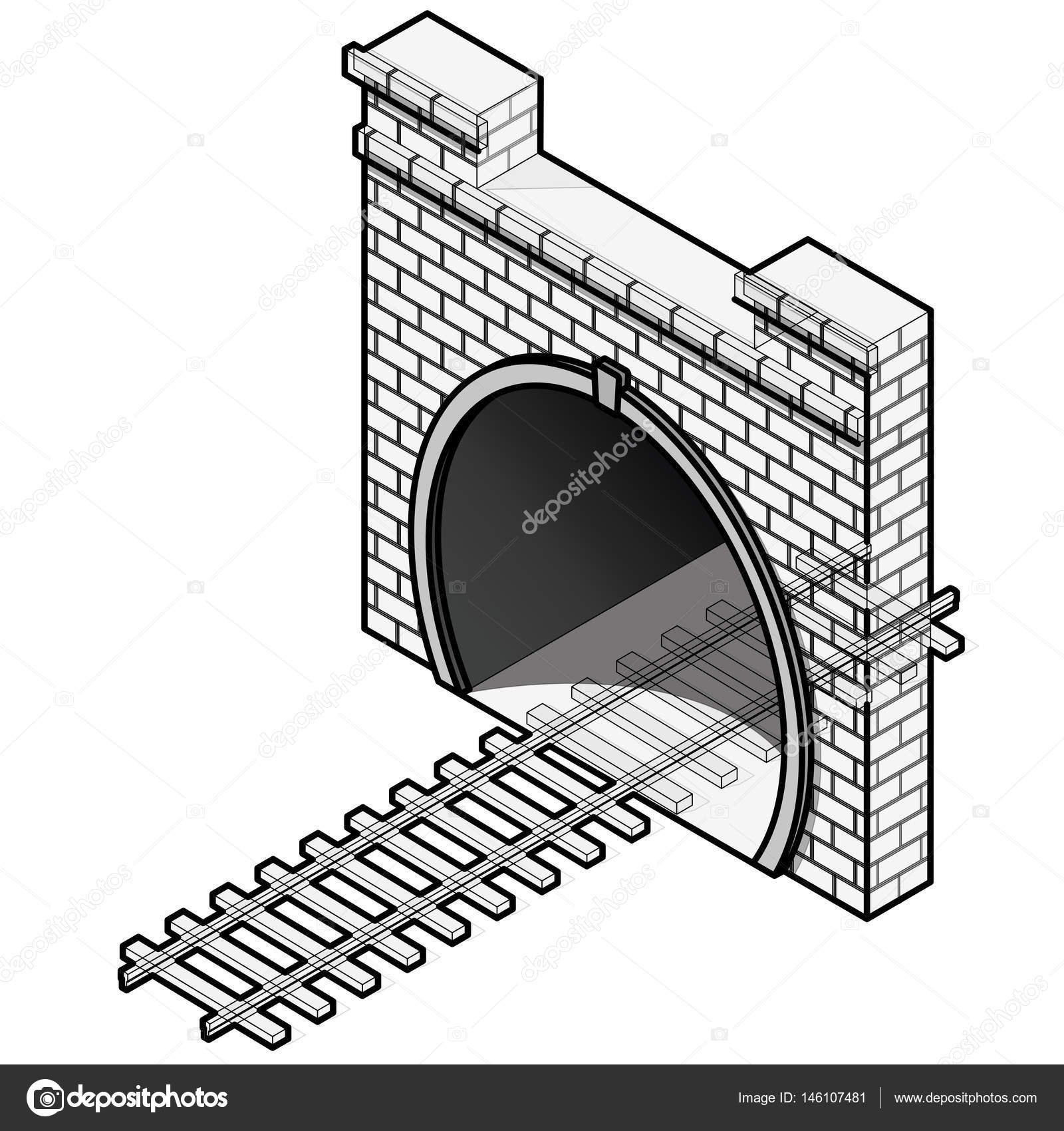 1600x1700 Vector Railway Low Poly Tunnel, Isometric 3d Perspective. Old