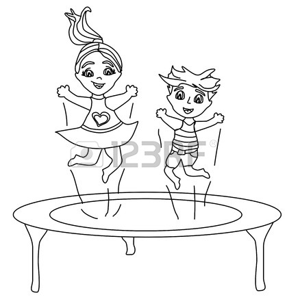 419x450 Two Funny Kids Jumping On A Trampoline. Royalty Free Cliparts