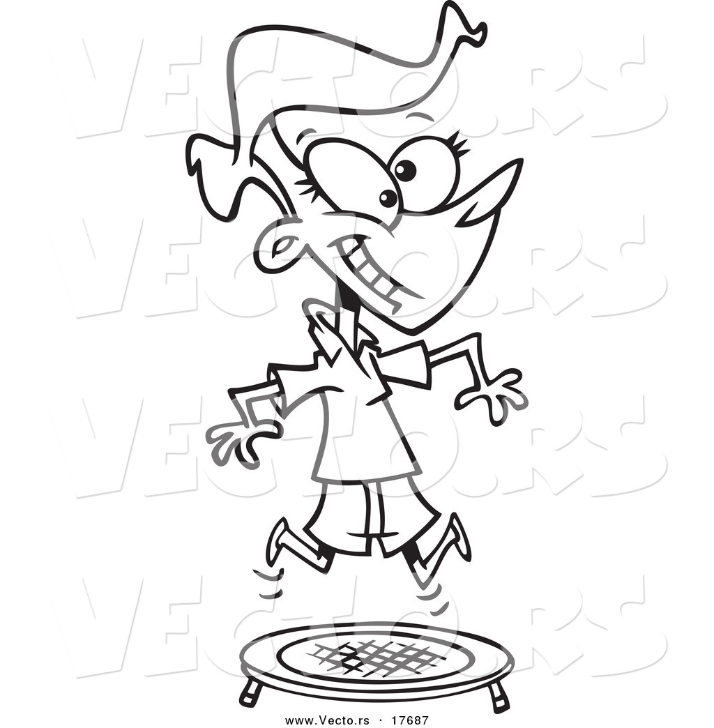 1024x1044 Vector Of A Cartoon Woman Jumping On A Trampoline