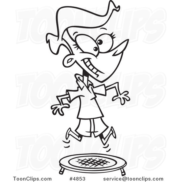 581x600 Cartoon Blacknd White Line Drawing Of Lady Jumping On