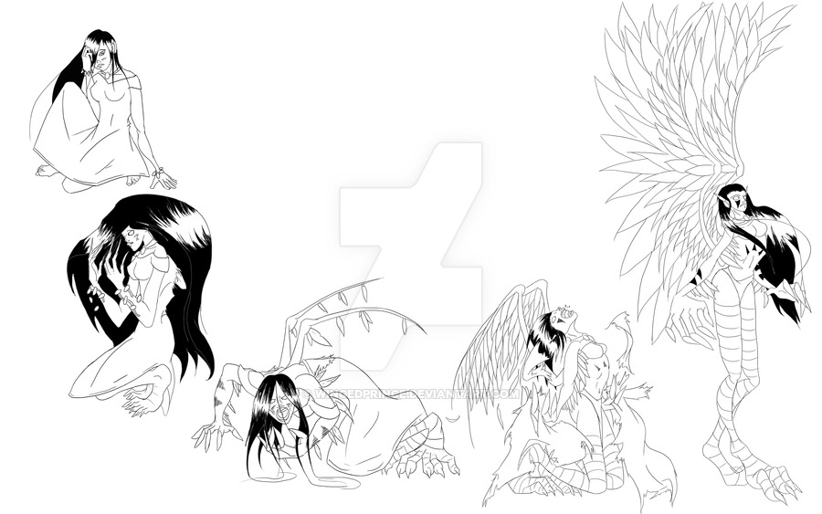 900x563 Harpy Transformation Lineart By Wingedprince