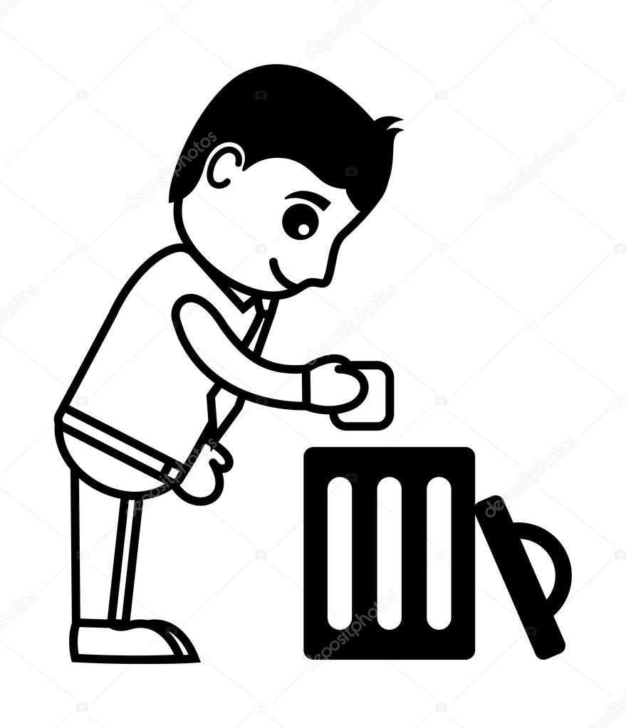 879x1023 Man With Trash Bin Stock Vector Baavli