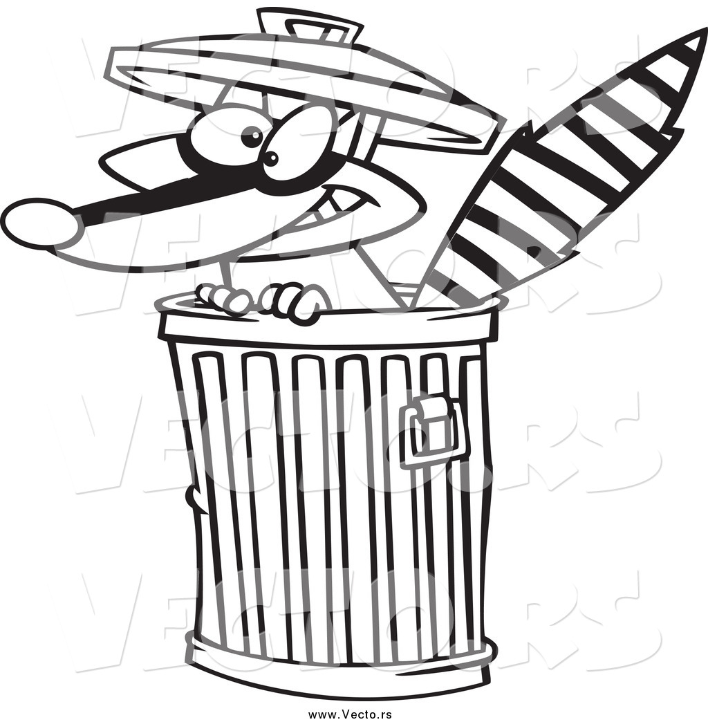 1024x1044 Vector Of A Black And White Raccoon In A Trash Can By Toonaday