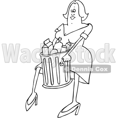 400x400 Of A Cartoon Black And White Woman Carrying A Trash Can