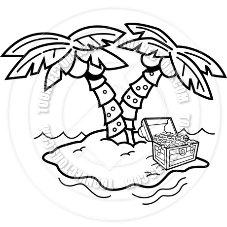 460x460 Cartoon Island With Palm Trees And A Treasure Chest (Black Amp White