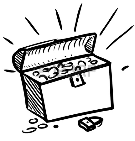 431x450 Old Pirate Treasure Chest Full Of Gold. Hand Drawing Artistic