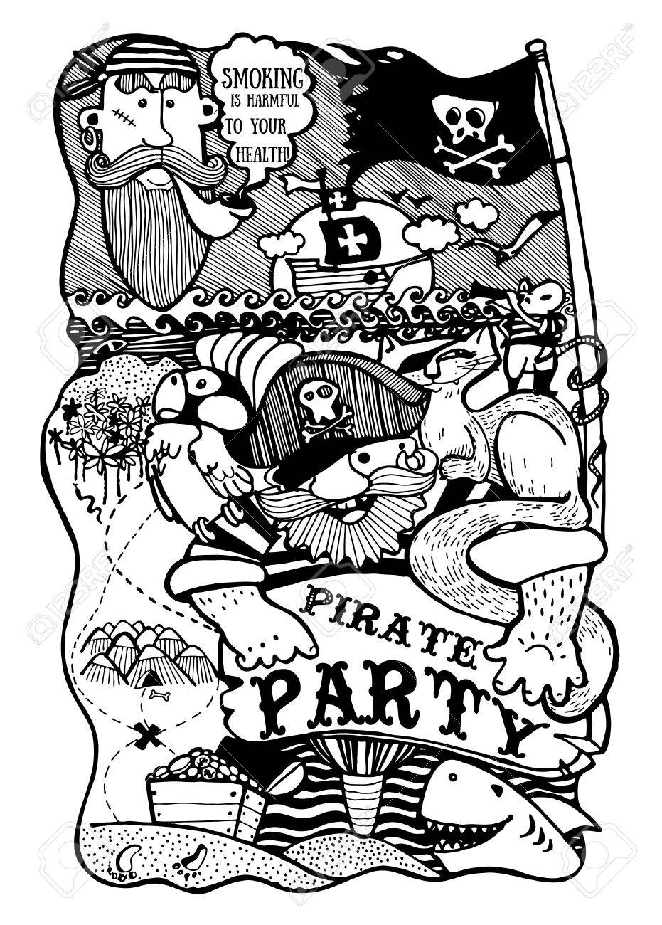 931x1300 Pirate Party, Pirate, Sailor, Ship, Cat, Mouse, Seagull, Treasure