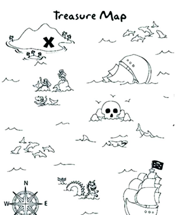 600x734 Treasure Map Coloring Pages Pirate Page Pictures Colorin Murs