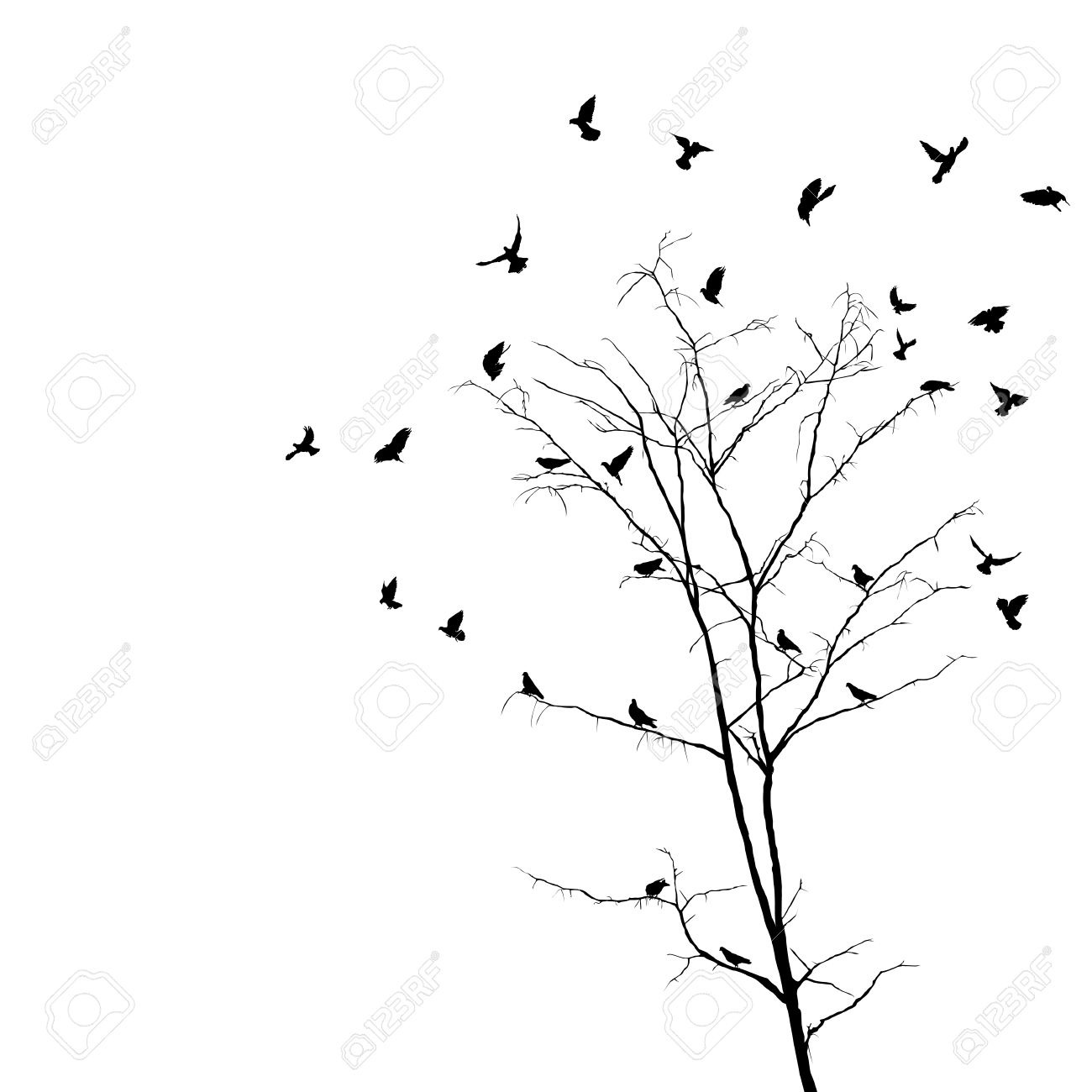 1300x1300 Silhouettes Of Birds Over Brunches Of A Leafless Autumn Tree