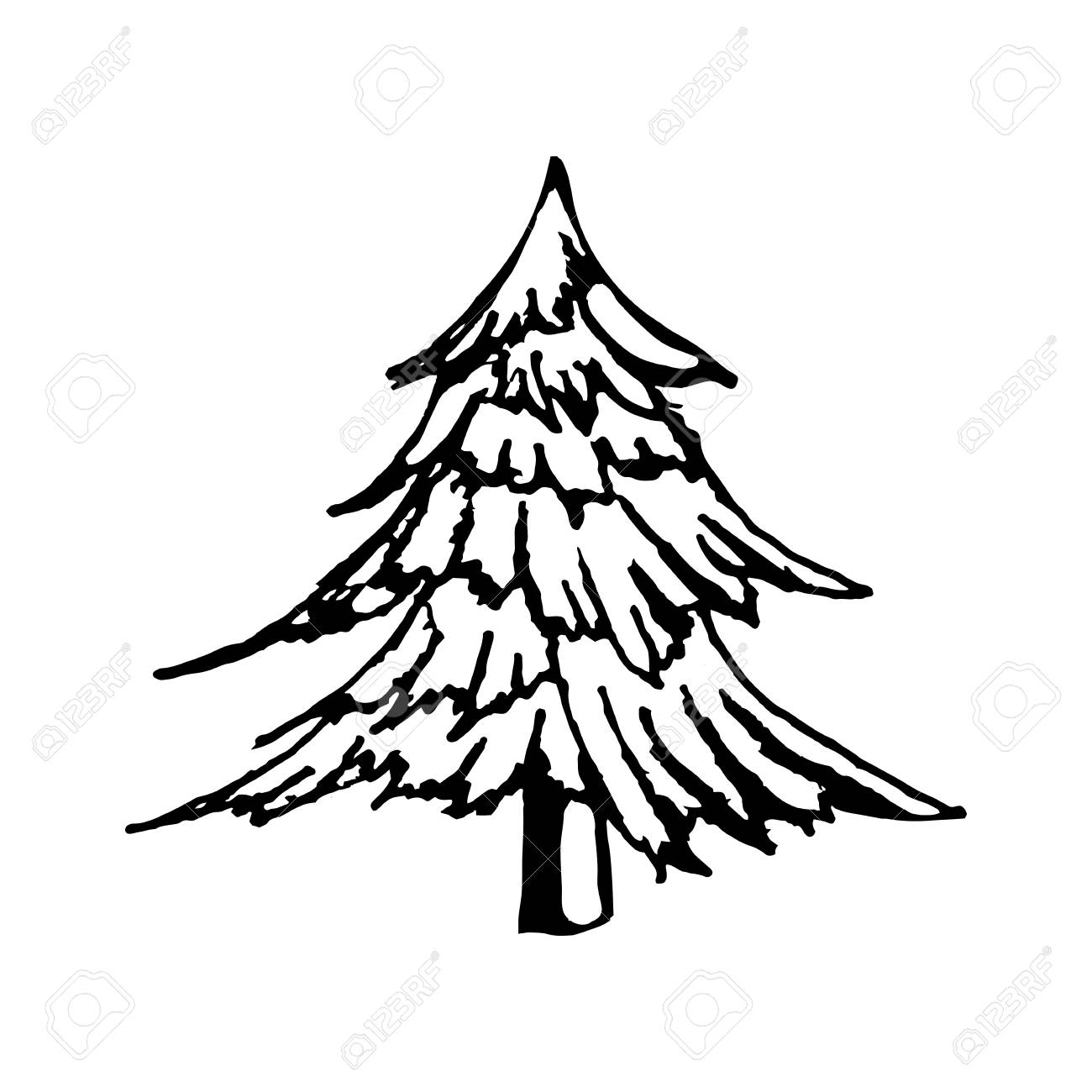 1300x1300 Hand Draw A Christmas Tree In The Style Of A Sketch, For Postcards