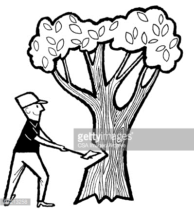 399x429 A Man Cutting A Tree With An Axe Clipart