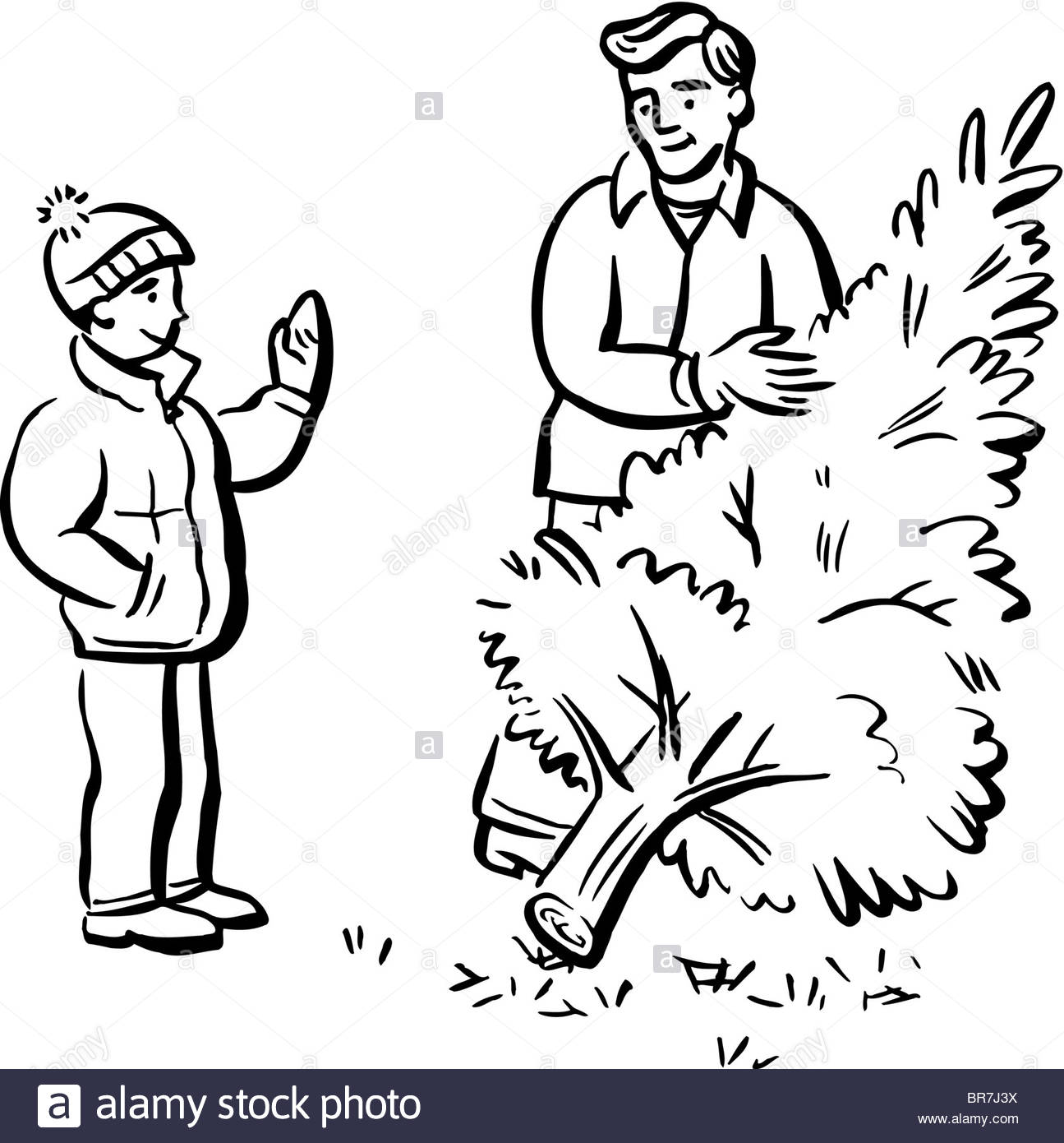 1295x1390 A Man Cutting Down A Tree Represented In Black And White Stock