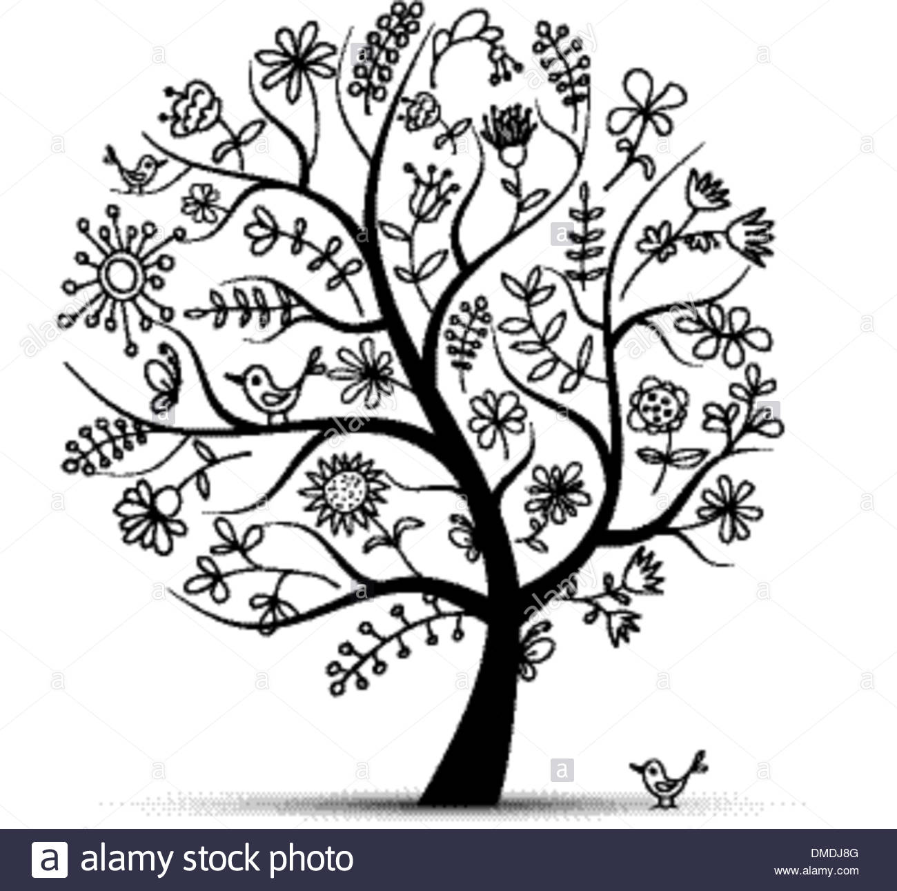 1300x1291 Art Floral Tree Black For Your Design Stock Vector Art