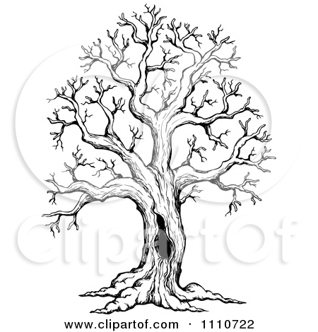 450x470 Clipart Black And White Sketched Hollow Bare Tree