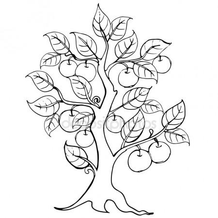 450x450 Hands Drawing Apple Tree. Vector Artwork. Illustration