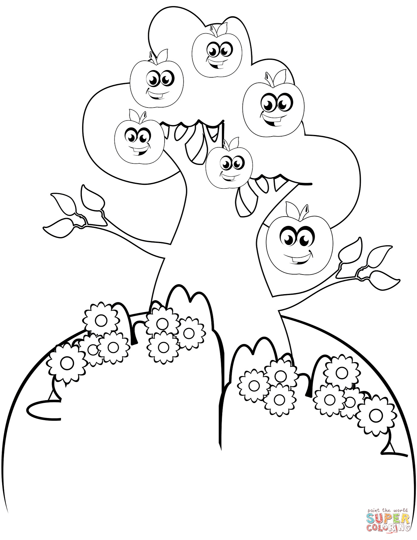 1382x1788 Cartoon Apple Tree Coloring Page Free Printable Coloring Pages